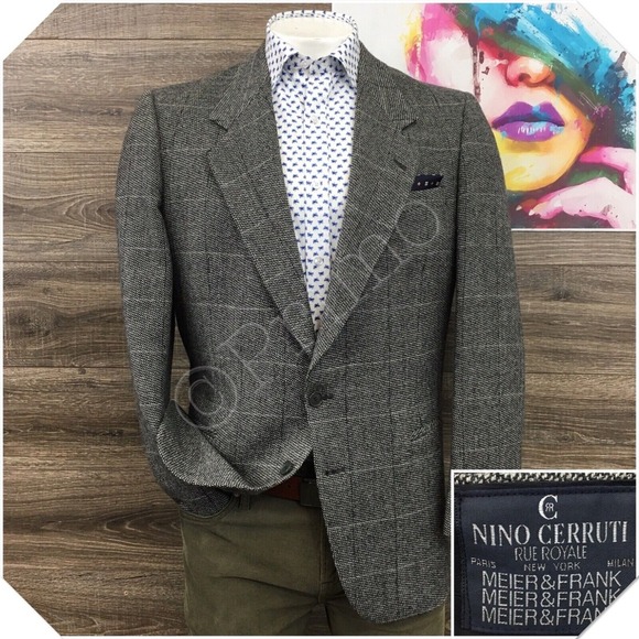 VINTAGE Mens Blazer Sport Coat Casual Jacket Size 42R Knit Wool Two Button Suit‎
